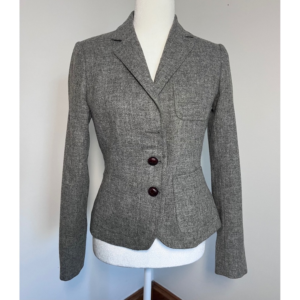 J.Crew Wool Blazer Womens Size 2 Grey Robert Noble Scottish Tweed Academic